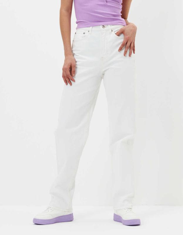 AE Highest Waist Baggy Straight Jean - White, 0 