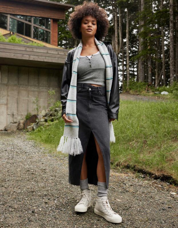 AE Striped Skinny Scarf - Green, One Size 