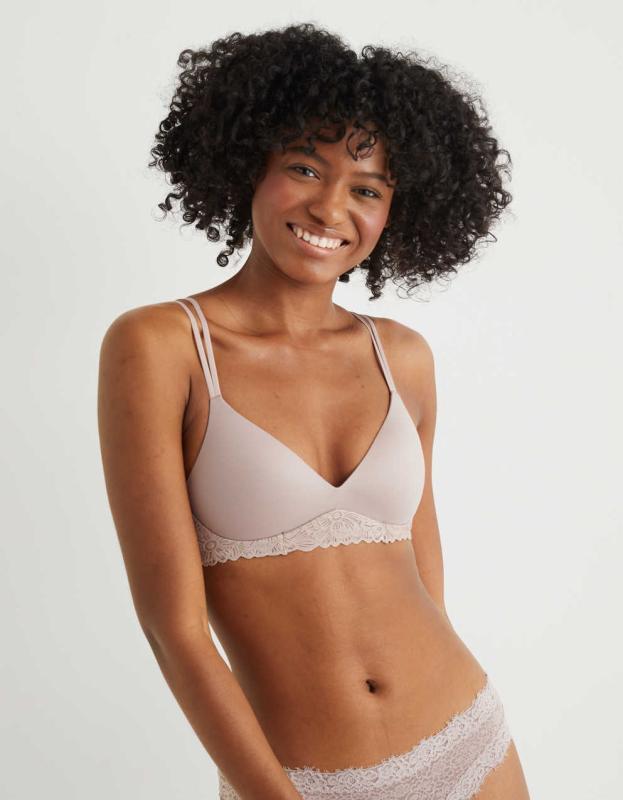 Aerie Real Sunnie Wireless Push Up Bra - Pebble, 75B 