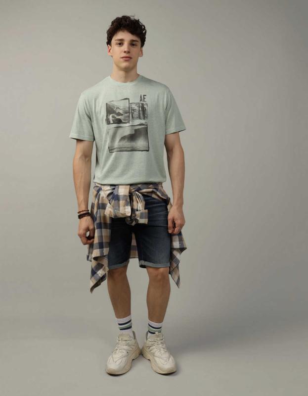 AE Logo Graphic T-Shirt - Teal, M 