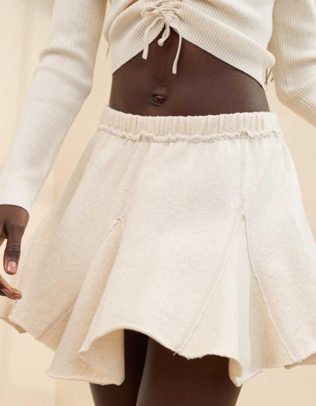 Aerie Fleece Godet Mini Skirt - Heather Frost, XXS 