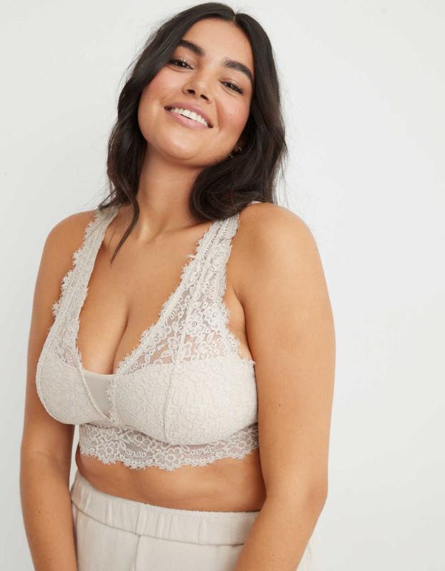 Aerie Eyelash Lace Padded Plunge Bralette - Soft Satin, XS 