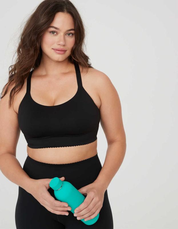 OFFLINE By Aerie Real Me Hold Up! Scallop Sports Bra - True Black, XS 