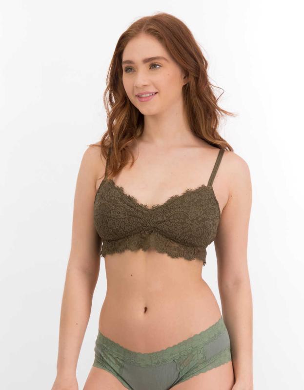 Aerie Lace Padded Push Up Bralette - Olive Thermal, L 