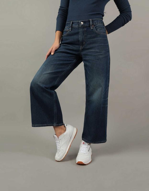 AE Strigid '90s Wide Leg Crop Jean - Dark Wash, 10 