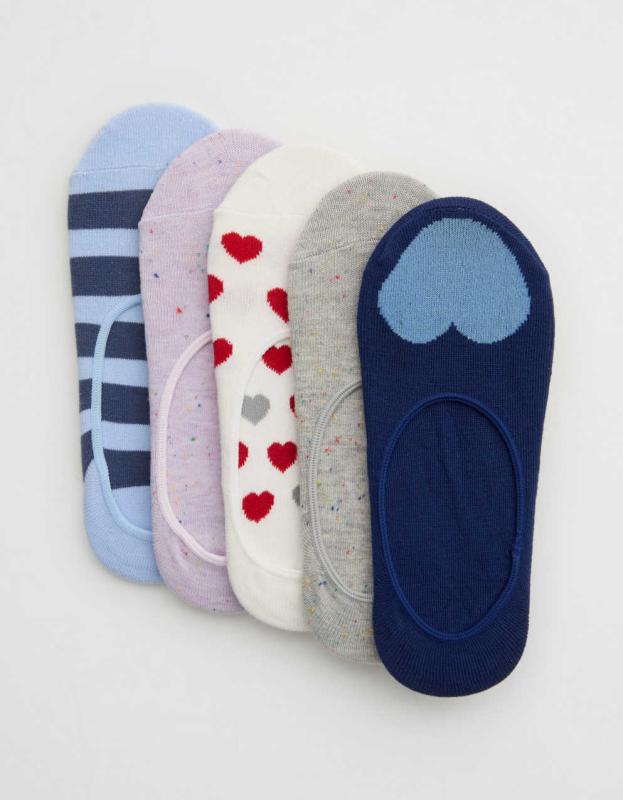 Aerie No Show Sock 5-Pack - Marbled Blue, One Size 
