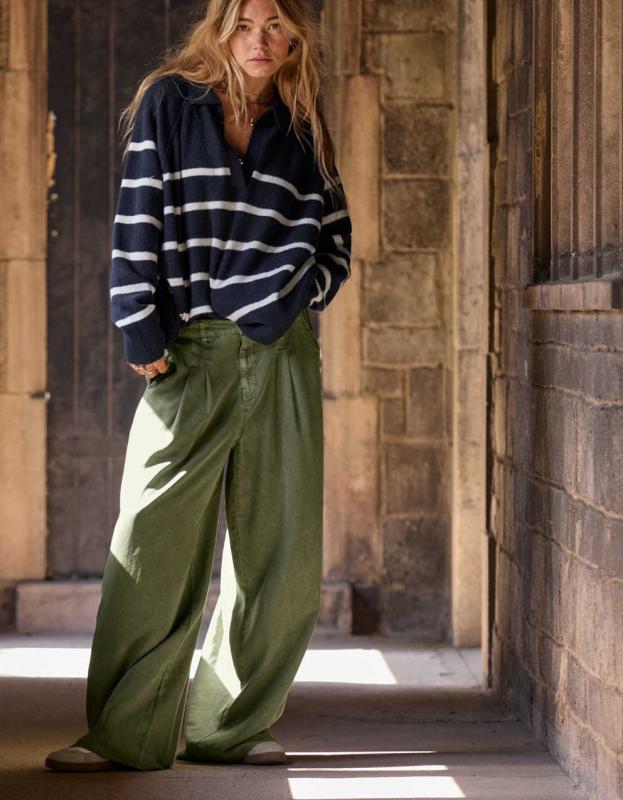 Aerie Drapey Chill Trouser - Olive Fun, L 