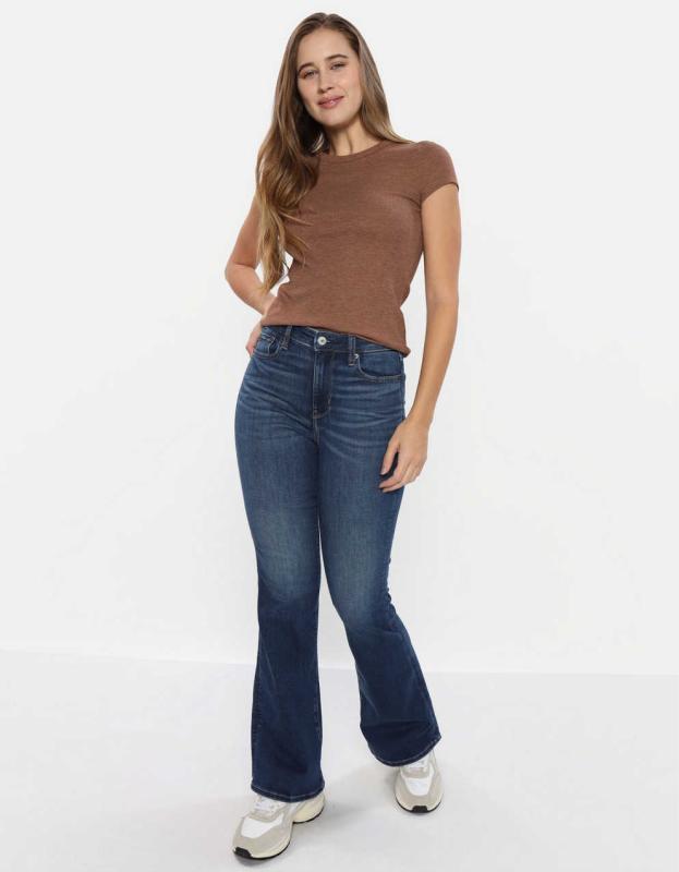 AE Next Level Super High-Waisted Flare Jean - Dark Indigo, 00 