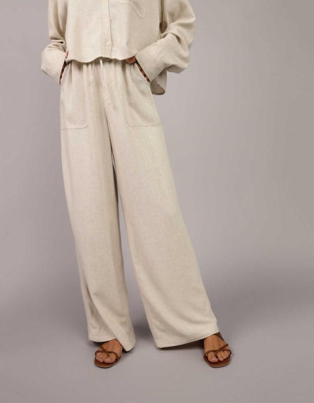 AE Wide-Leg Drawstring Pant - Natural, L 