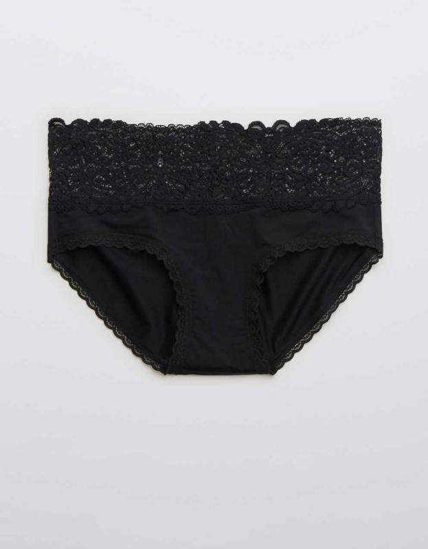 Aerie Shine Far Out Lace Boybrief Underwear - True Black, XS 