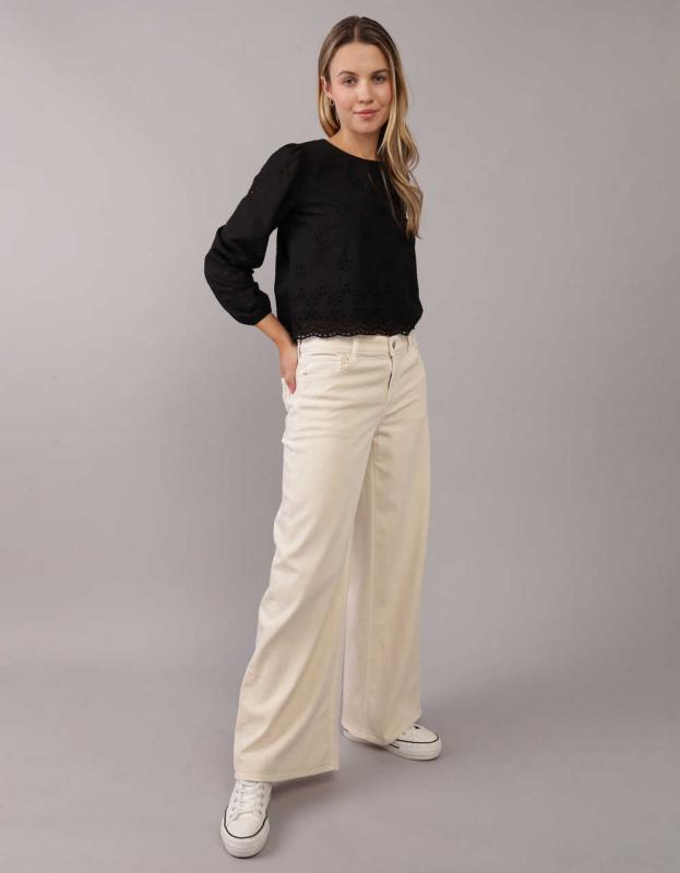 AE Stretch Ultra Wide-Leg Super High-Waisted Pant - Cream, 4 