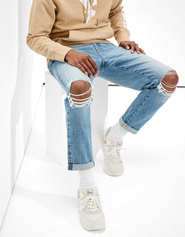 AE AirFlex+ Ripped Relaxed Slim Jean - Iced Light Indigo, 36W x 30L 