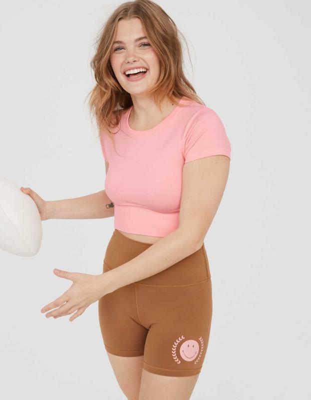 OFFLINE By Aerie Sidewalk Seamless Cropped T-Shirt - Shell Pink, L 