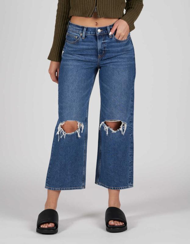 AE Ripped '90s Wide Leg Crop Jean - Medium Wash, 8 
