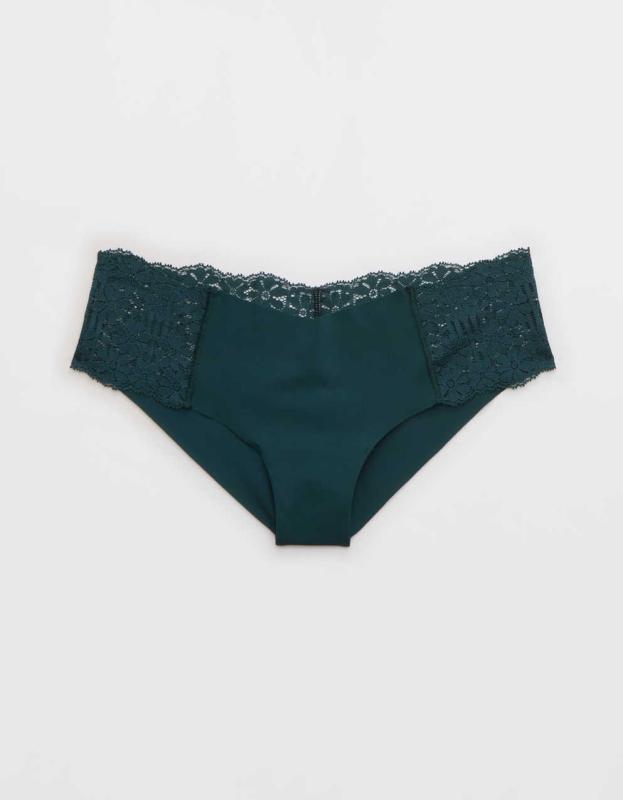 Aerie No Show Fa La Lace Cheeky Underwear - Deep Forest Green, S 