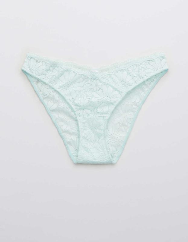 Aerie Lace High Cut Bikini Underwear - Dusty Seafoam, L 