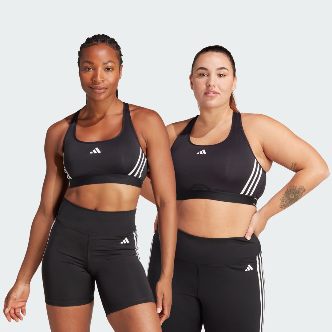 adidas Powerimpact Train Medium-Support 3-Stripes Bra Training S,M,L,OT,XOT,2XOT,AXS A-B,AS A-B,AM A-B,AL A-B,AXL A-B,AS C-D,AM C-D,AL C-D Women Black / White