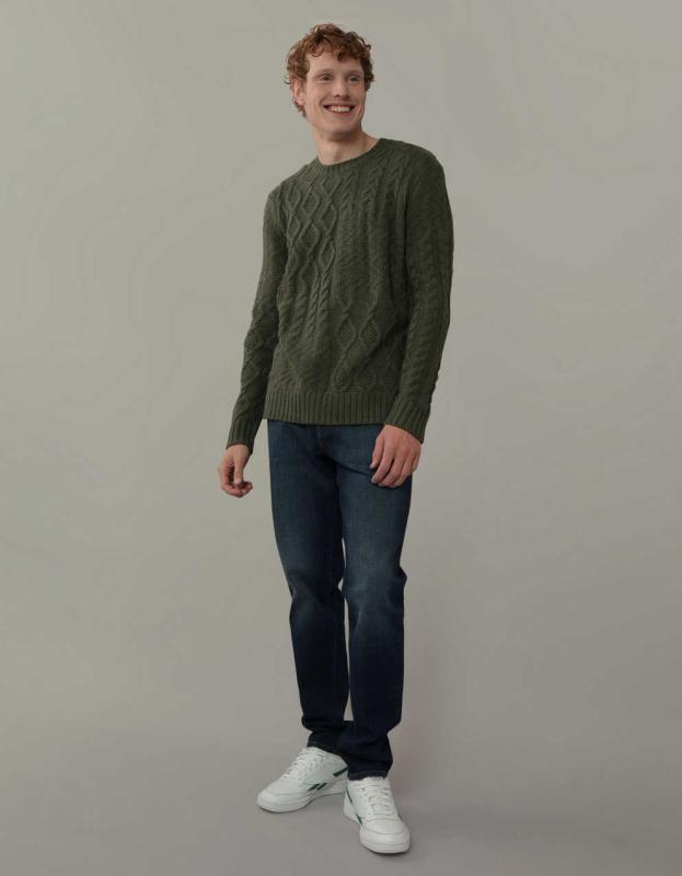 AE Cable-Knit Sweater - Green, XS 