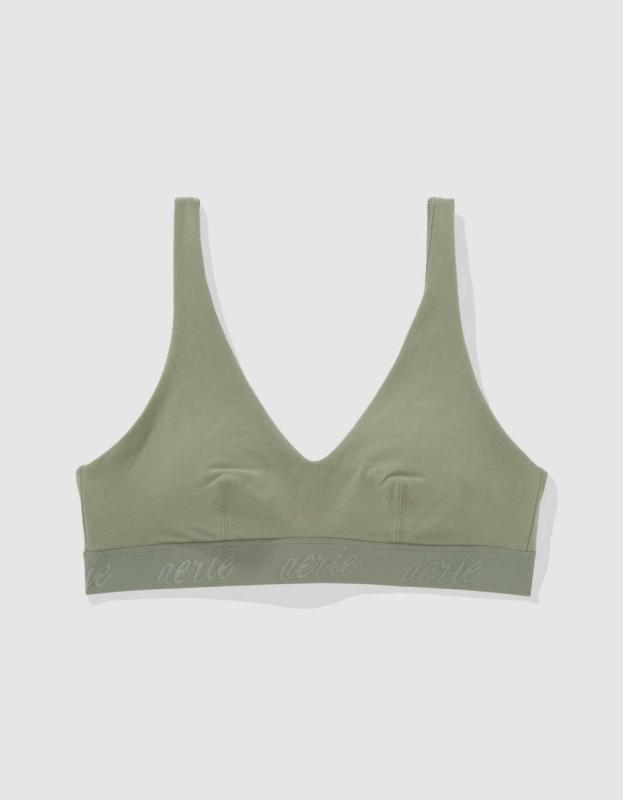 Superchill Cotton Padded Plunge Bralette - Olive Fun, M 