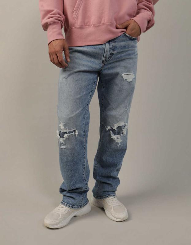 AE EasyFlex Ripped Athletic Loose Jean - Medium Vintage Wash, 29W x 30L 