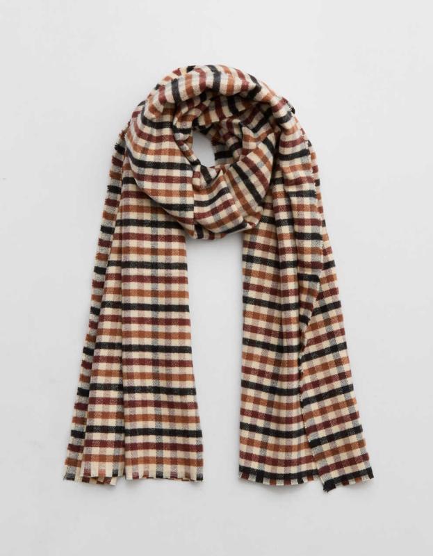 Aerie Lightweight Plaid Scarf - Clear Beige, One Size 