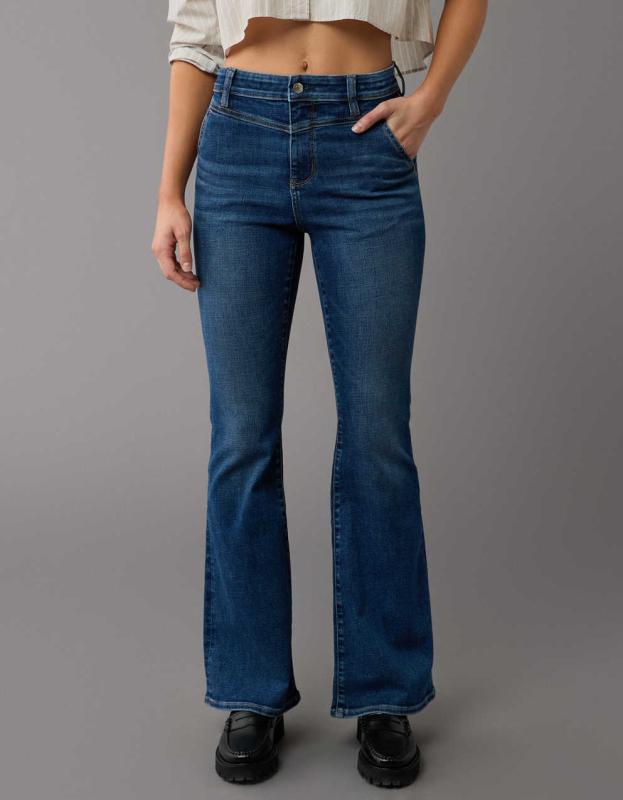 AE Next Level Super High-Waisted Flare Jean - Dark And Stormy, 8 