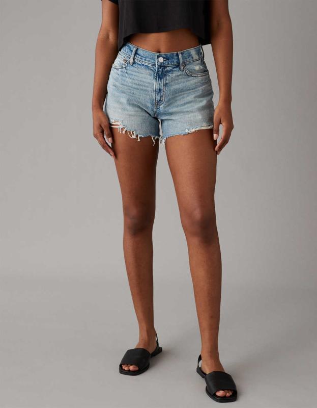 AE Strigid Super High-Waisted Relaxed Ripped Denim Short - Royally Light, 10 