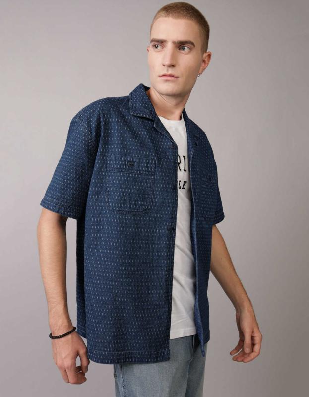 AE Button-Up Poolside Shirt - Ice Blue, L 