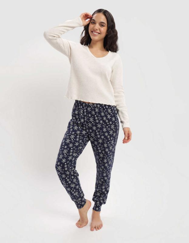 Aerie Waffle V Neck T-Shirt - Heather Frost, L 