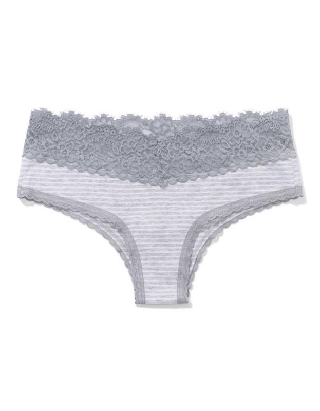 Aerie Cotton Eyelash Lace Cheeky Underwear - Medium Heather Gray, XS 