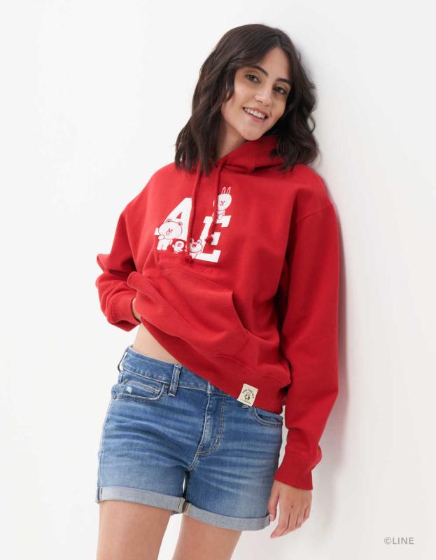 AE | LINE FRIENDS Graphic Hoodie - Red, XXS 