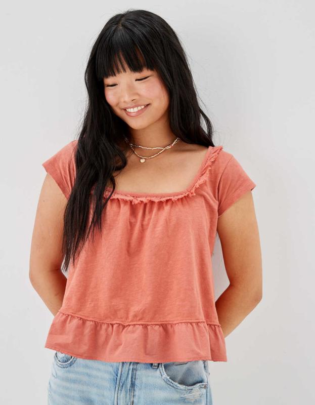AE Ruffle Tee - Rust, S 