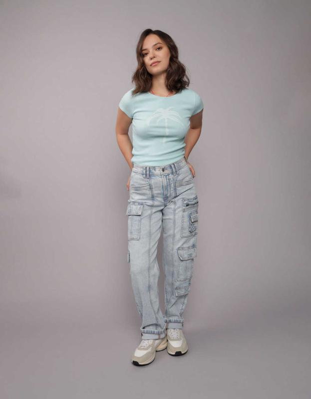 AE Hey Baby Graphic Tee - Ice Blue, S 