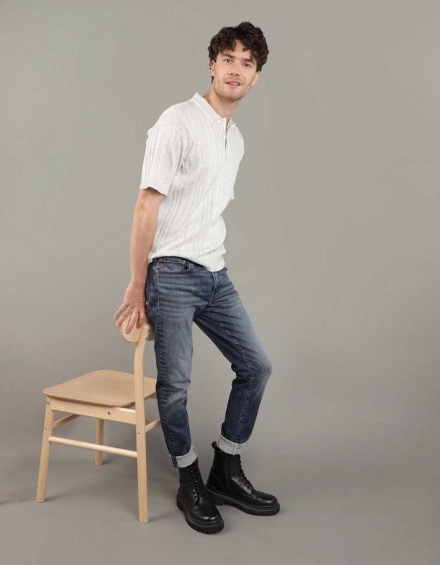 AE Weekend Tipped Sweater Polo Shirt - Gray, L 