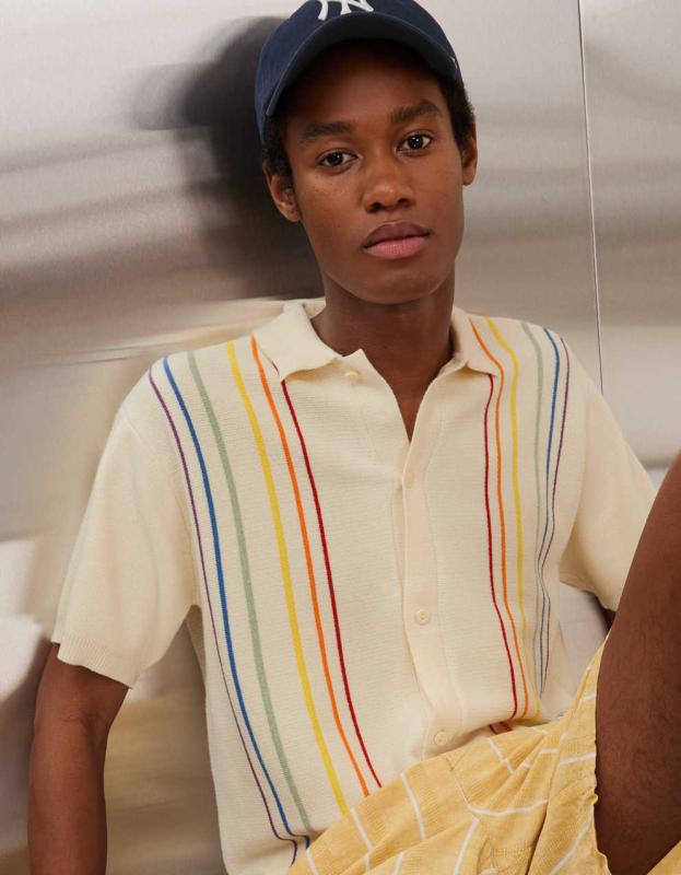 AE Pride Button-Up Sweater Polo Shirt - Multi, M 