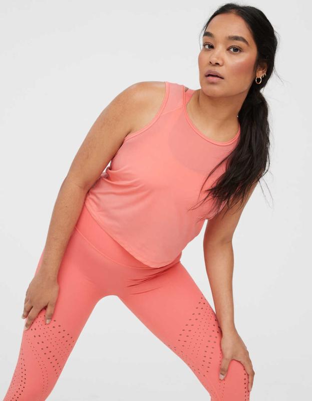 OFFLINE By Aerie Sweat Sesh Cropped Tank Top - Spicy Coral, XS 