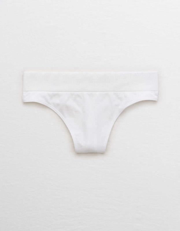 Aerie Ribbed Seamless Thong Underwear - White, XS 