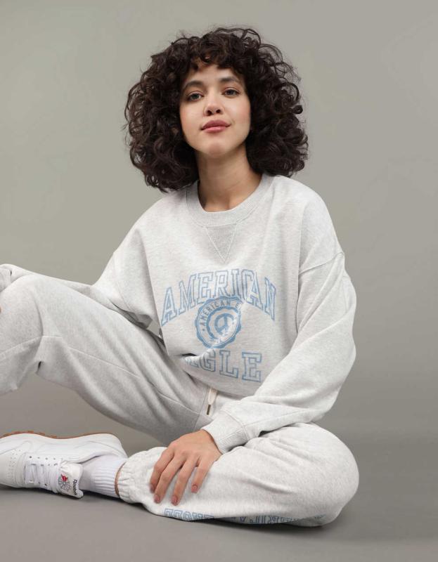 AE Graphic Crew Neck Sweatshirt - Heather Gray, S 