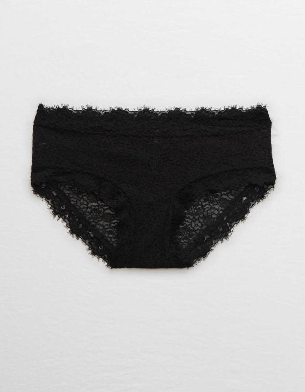 Aerie Eyelash Lace Boybrief Underwear - True Black, L 