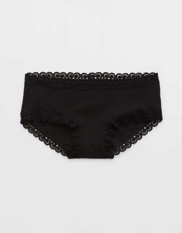 Superchill Cotton Cozy Lace Boybrief Underwear - True Black, XS 