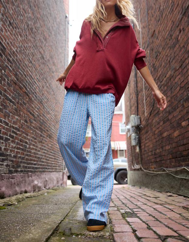 Aerie Off-Duty Seersucker Trouser J - Blue Vinyl, L 