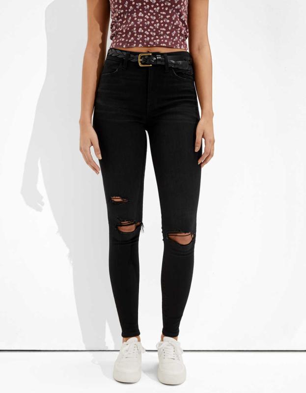 AE Ne(x)t Level Ripped Super High-Waisted Jegging - Black Blaze, 0 