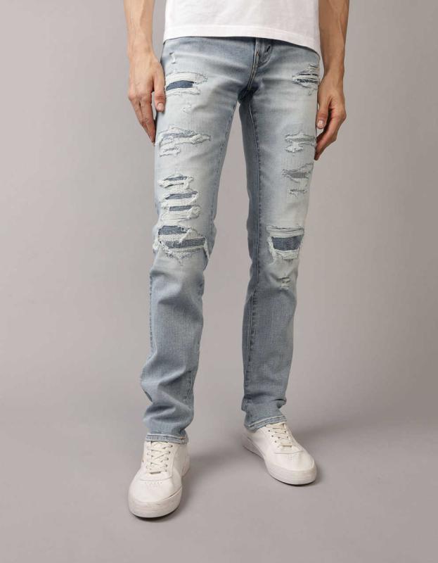 AE AirFlex+ Slim Patched Jean - Light Destroy Wash, 33W x 30L 