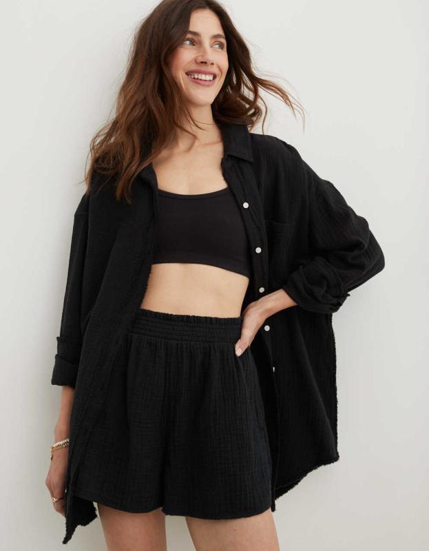 Aerie High Waisted Pool-To-Party Short - True Black, M 