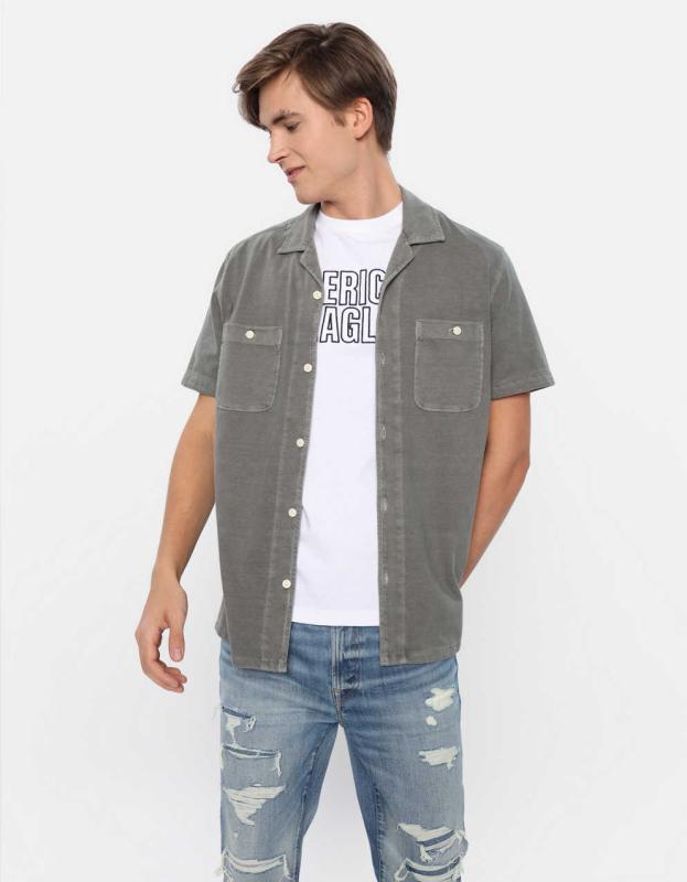 AE Poolside Button-Up Shirt - Olive, XL 