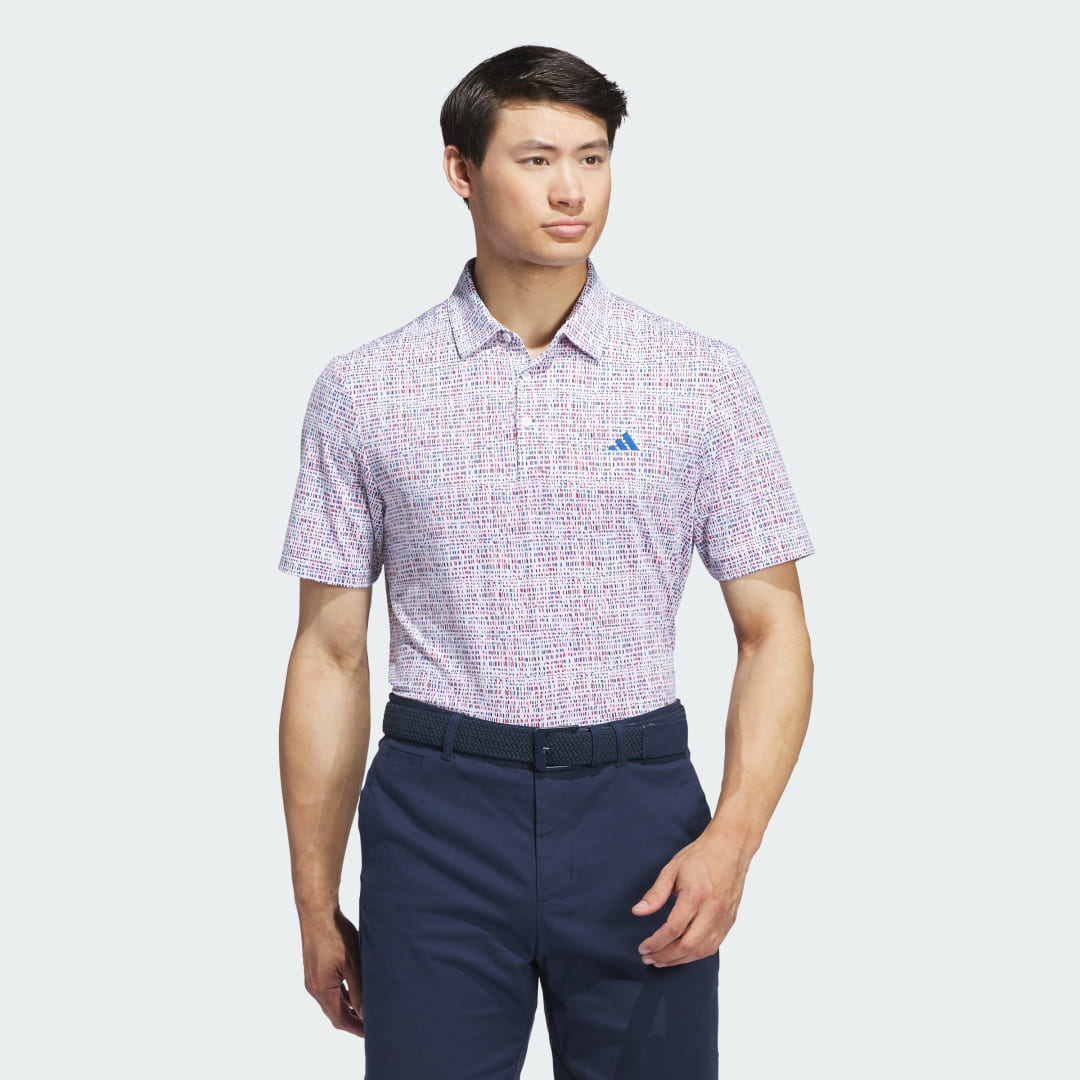 adidas Ultimate365 Power Grid Print Polo Shirt Golf A/S Men White / Royal Blue / Better Scarlet / Green