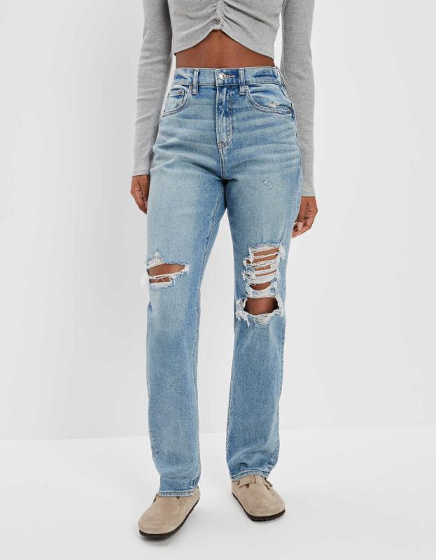 AE Stretch Ripped Highest Waist '90s Boyfriend Jean - Glowing Light, 00 