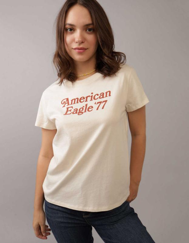 AE Slim Classic Logo Graphic T-Shirt - Cream, XS 
