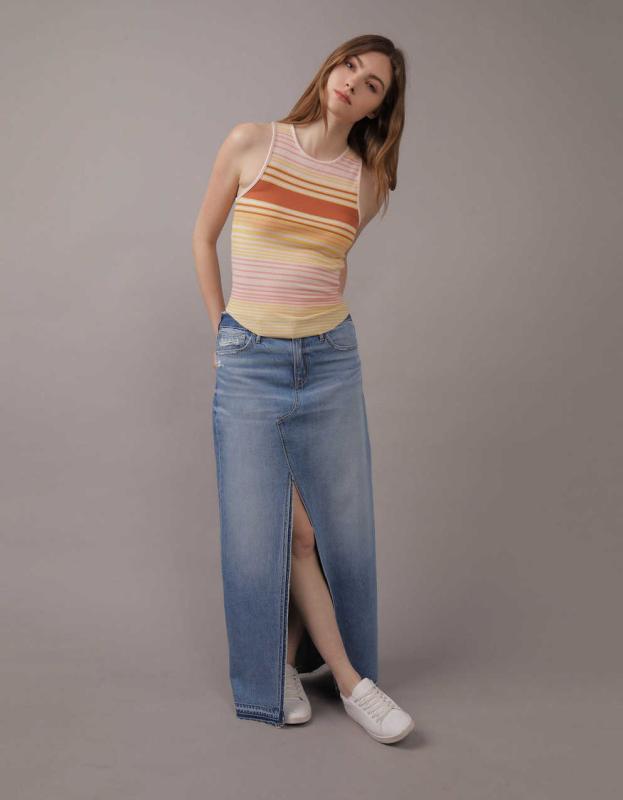 AE To The Floor Denim Maxi Skirt - Medium Indigo Wash, 6 