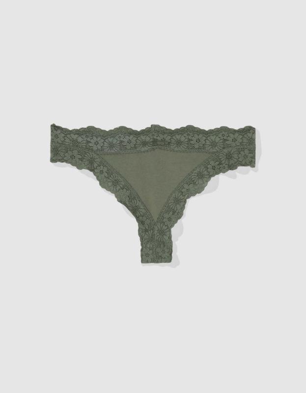 Superchill Lace Cotton Cheeky Underwear - Olive Fun, M 